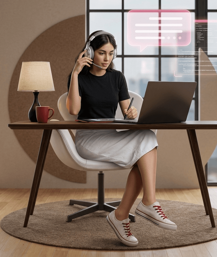 A support specialist with a headset, ready to reply
